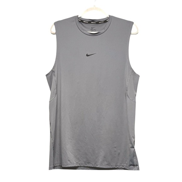 Nike Pro Combat Mens Tank Top Shirt Grey Dri-Fit Sleeveless Large Slim Fit - Picture 1 of 5